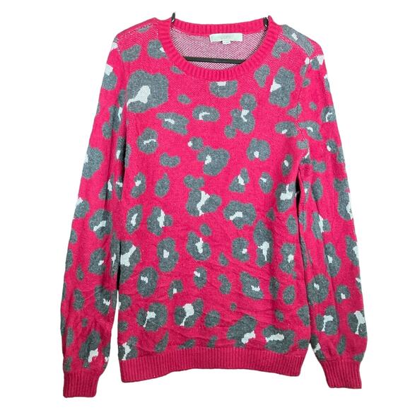 Ann Taylor LOFT Womens Sweater Pink Animal Print Wool Blend Medium - Picture 1 of 12